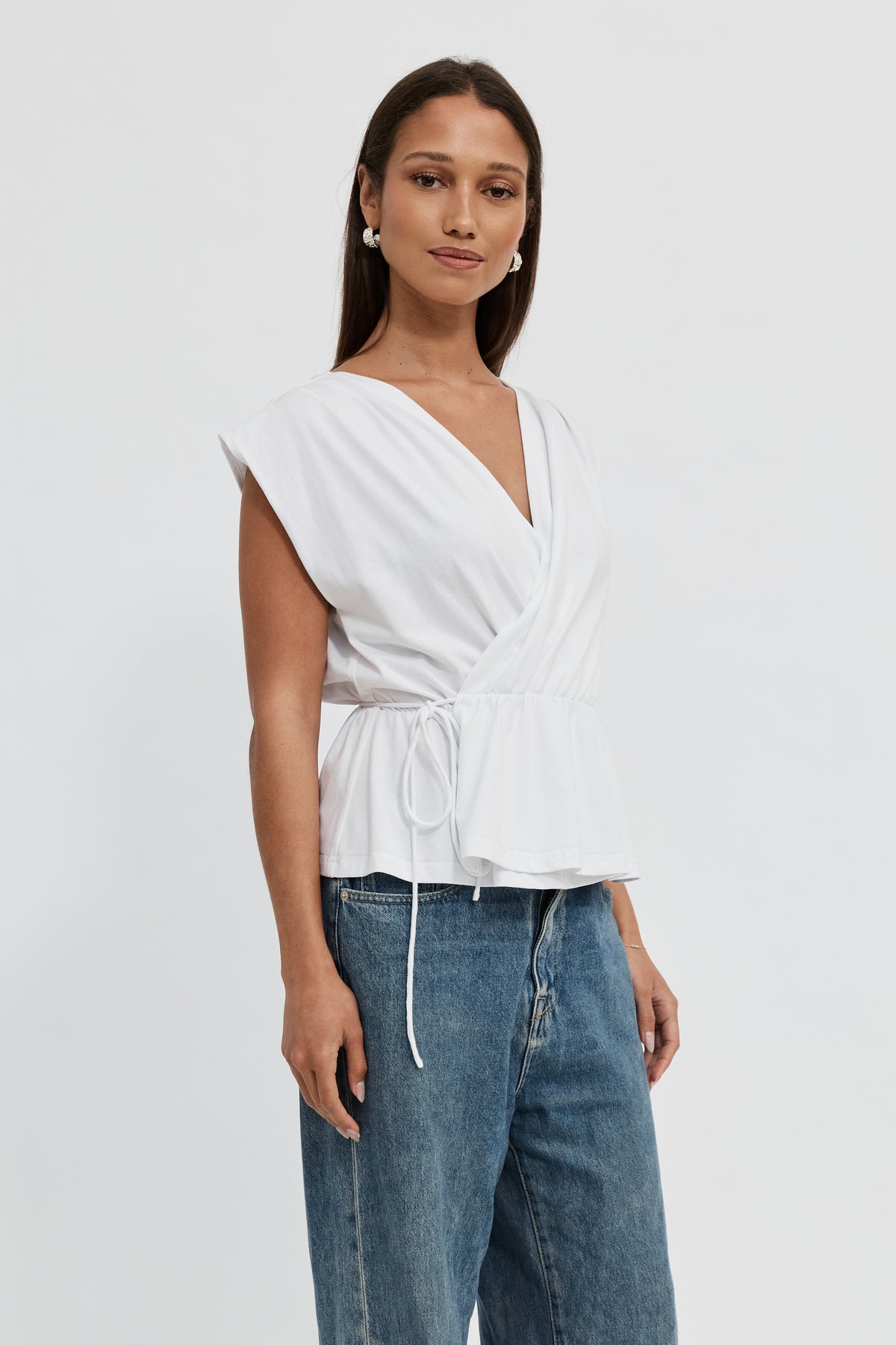 Whitney Draped Wrap Top - White