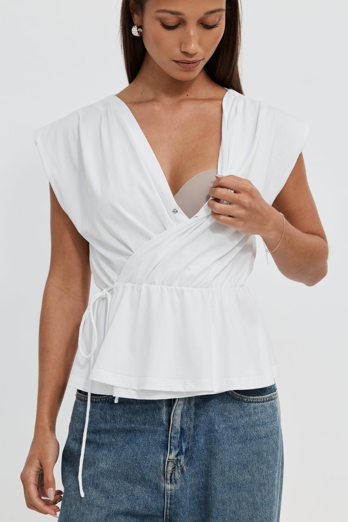 Whitney Draped Wrap Top - White