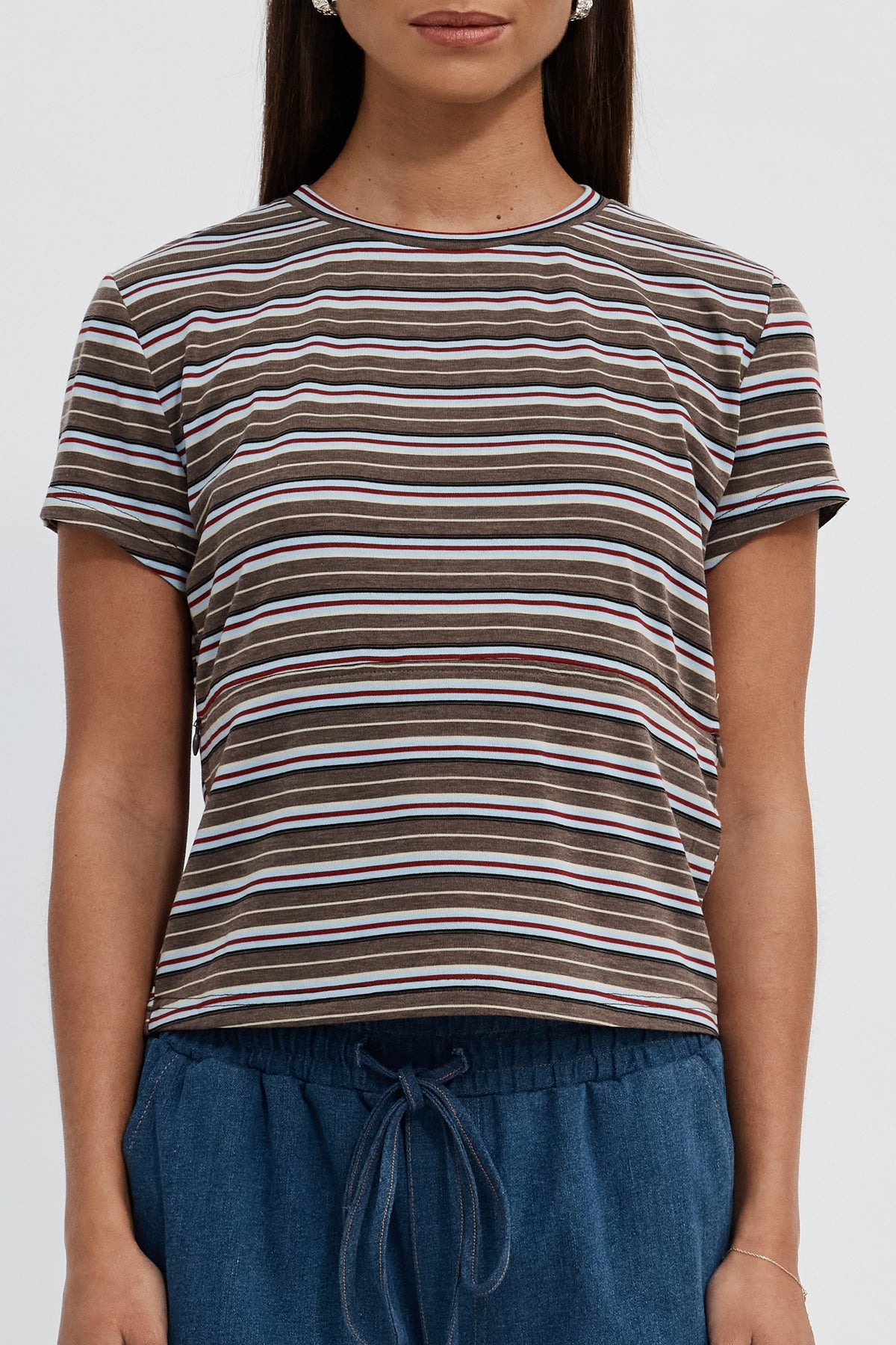 Cherry Stripe Baby Tee - Brown Multi