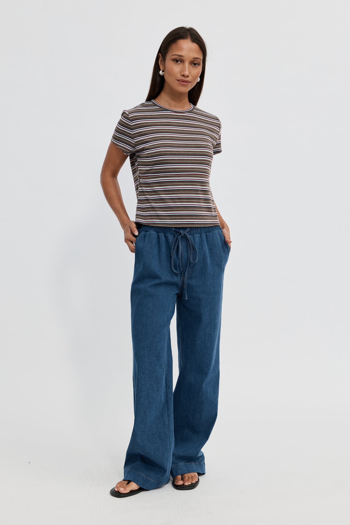 Cherry Stripe Baby Tee - Brown Multi