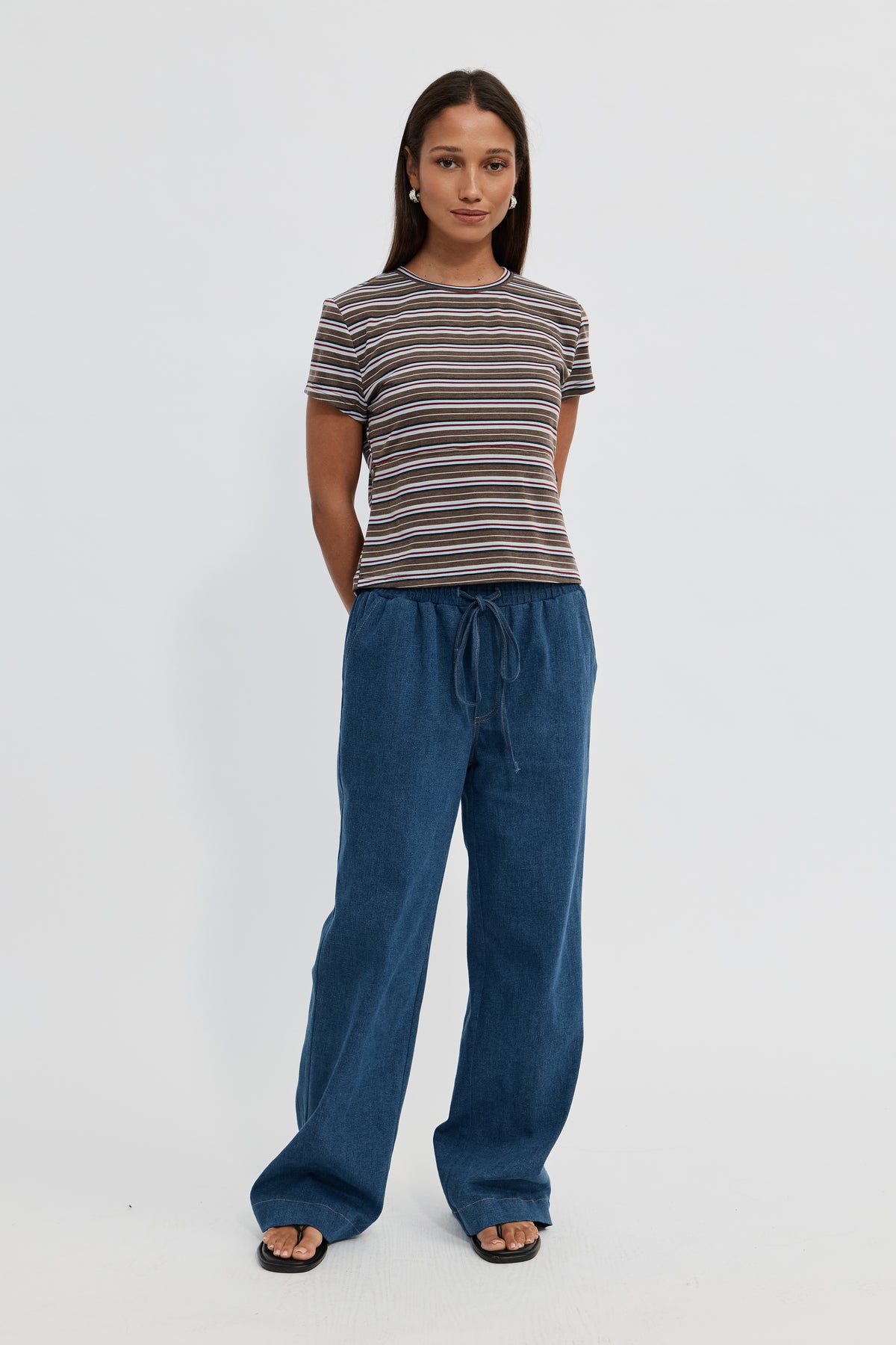Cherry Stripe Baby Tee - Brown Multi