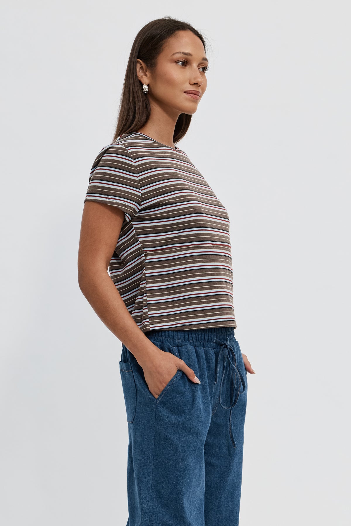 Cherry Stripe Baby Tee - Brown Multi