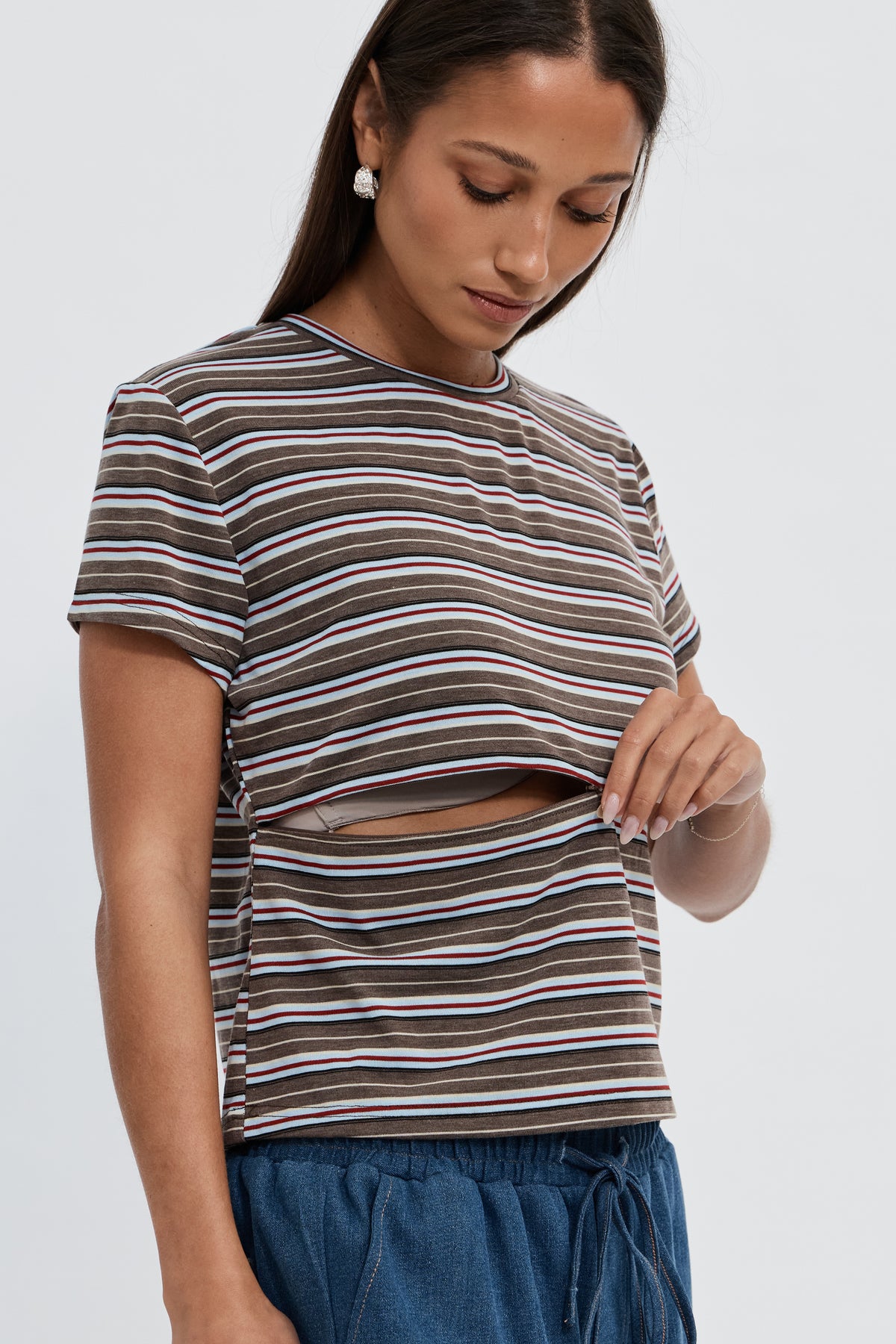 Cherry Stripe Baby Tee - Brown Multi