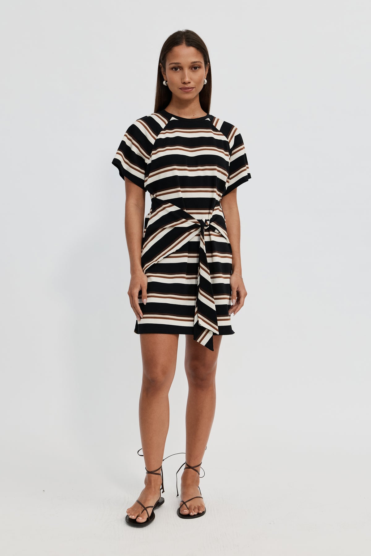 Sydney Stripe Tie-Front Mini Dress - Black Multi