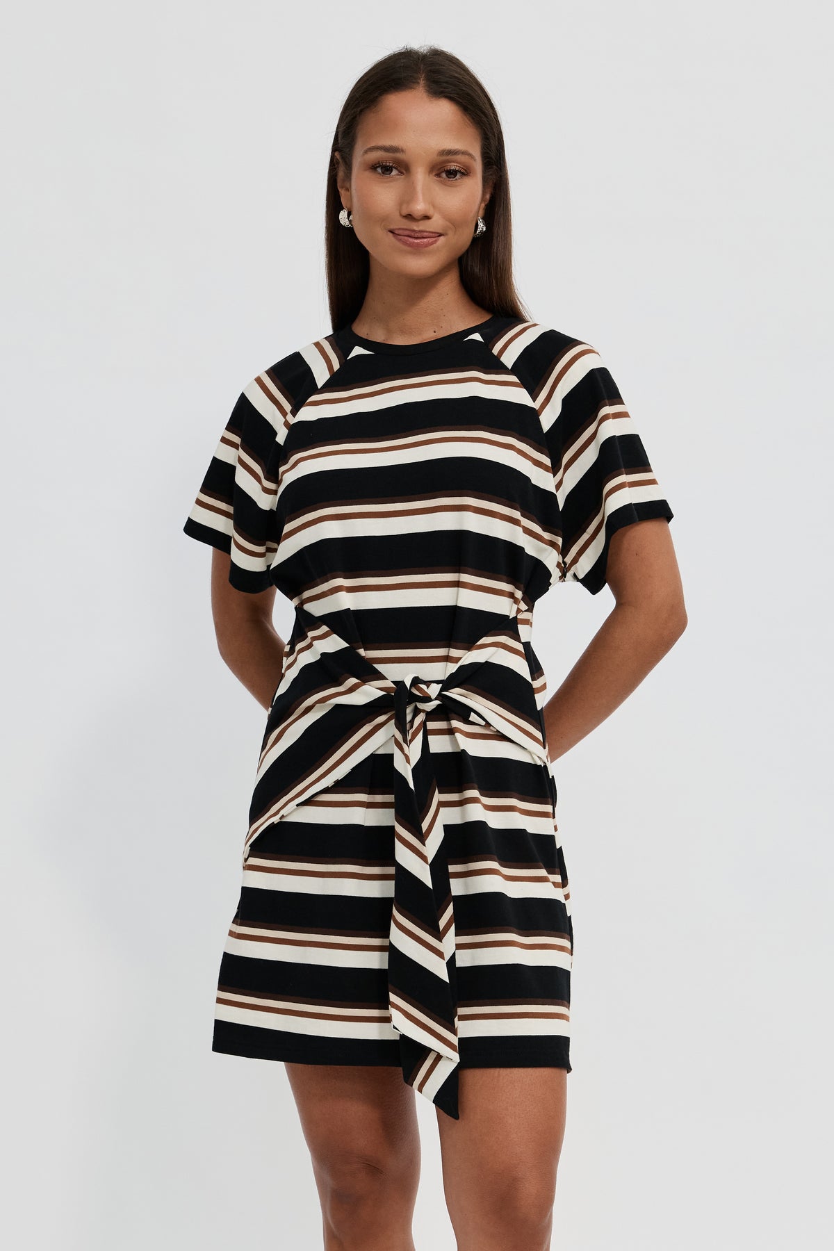 Sydney Stripe Tie-Front Mini Dress - Black Multi