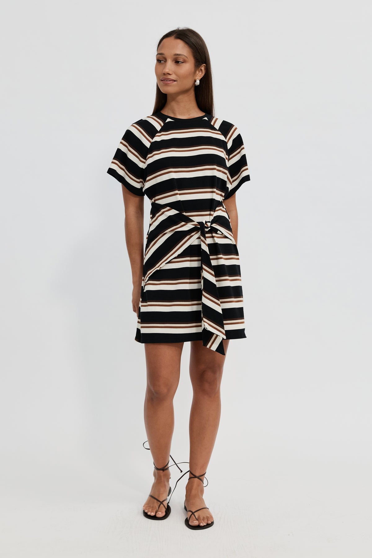 Sydney Stripe Tie-Front Mini Dress - Black Multi