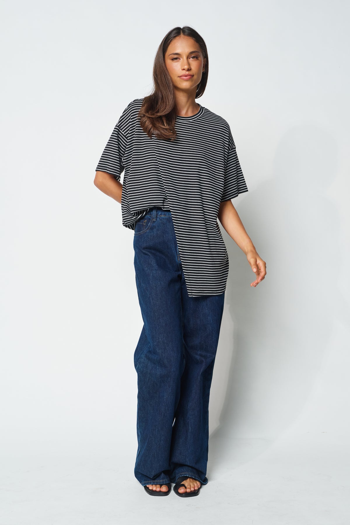 Ivy Stripe Longline Wrap Tee - Black / White
