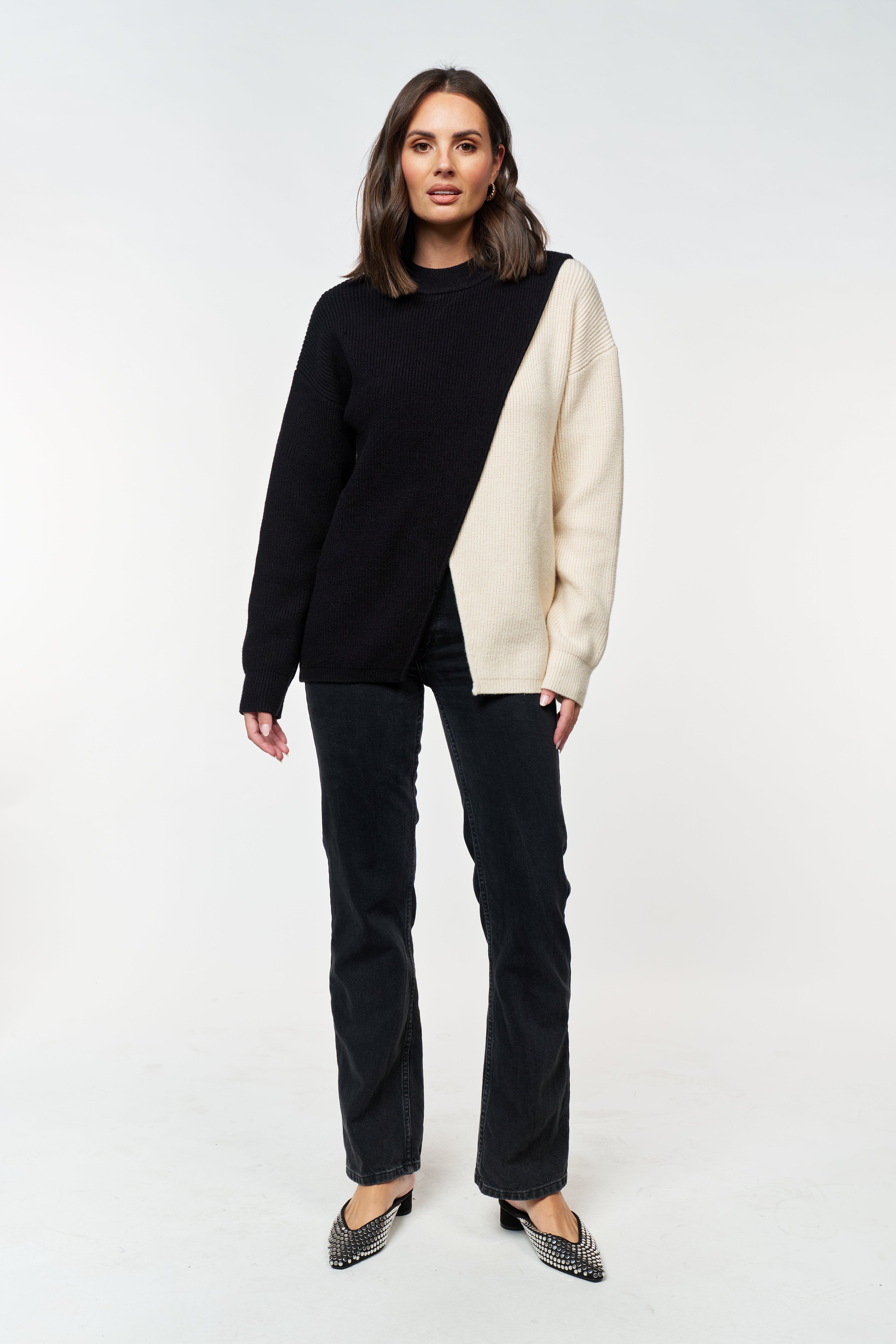 Black and Cream Breastfeeding Friendly Knit Jumper Apero Label