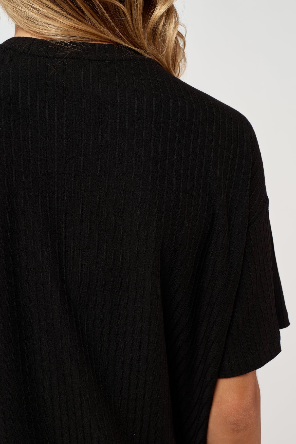 Ivy Ribbed Longline Wrap Tee - Black