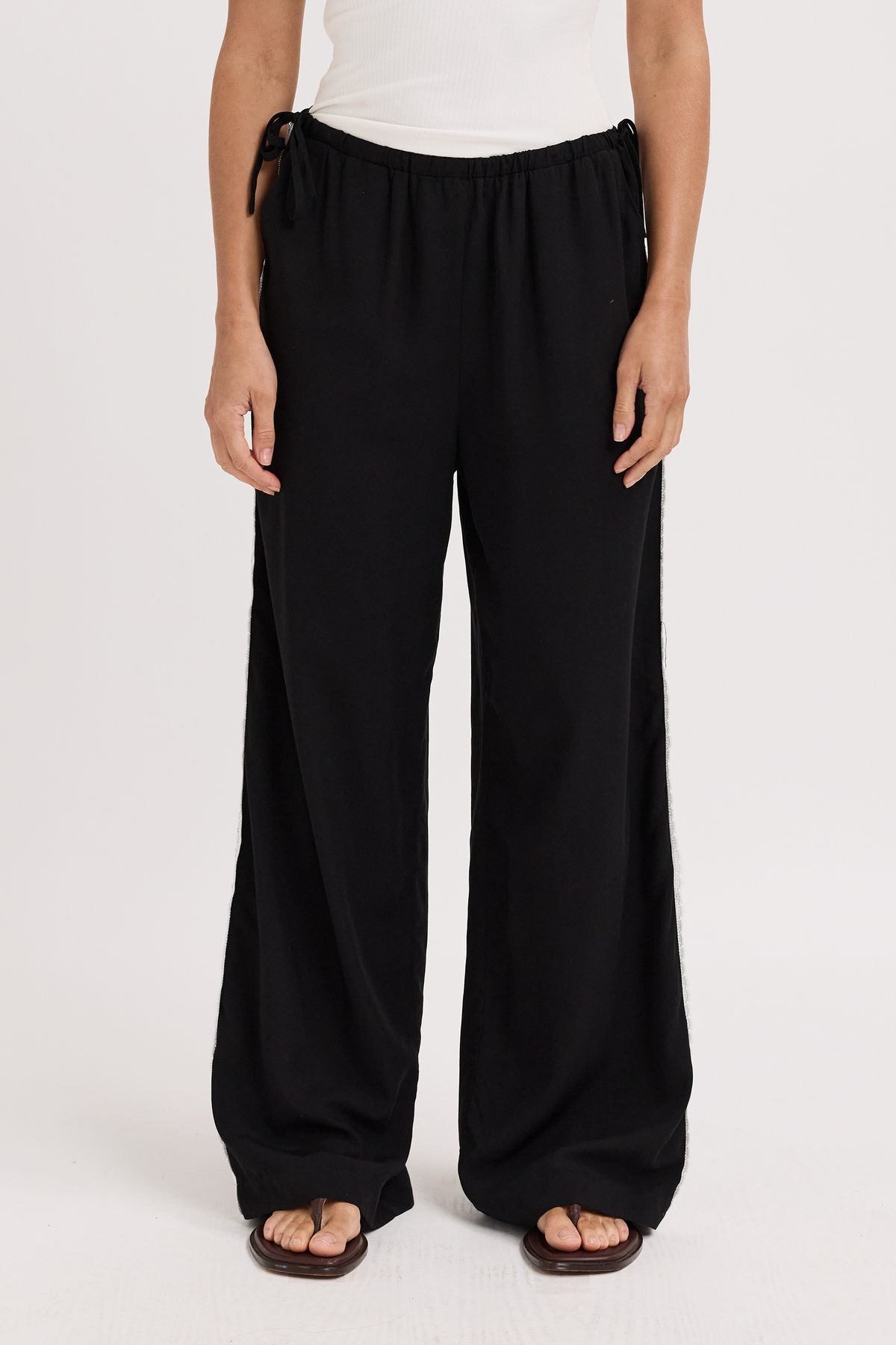 Emory Lace Trim Wide Leg Pant - Black
