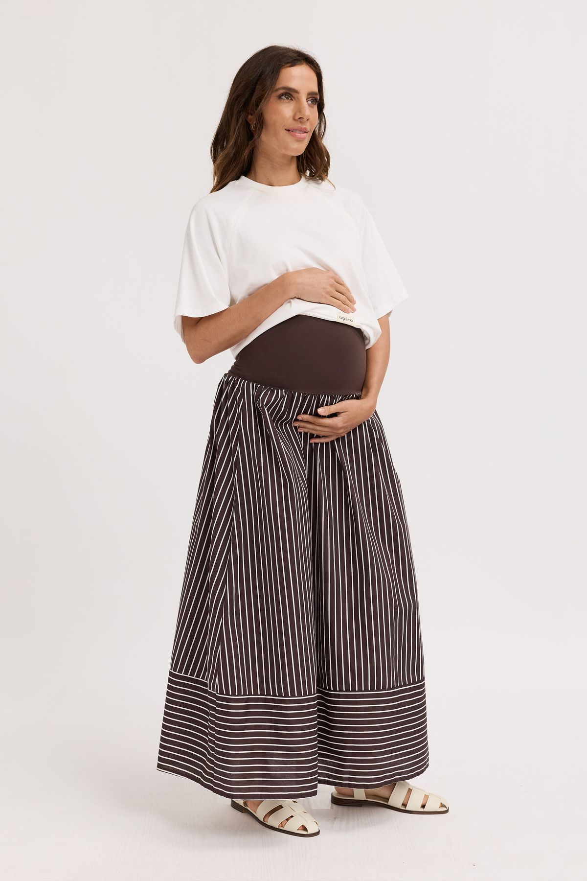 Emmy Drop-Waist Maxi Skirt - Chocolate / White