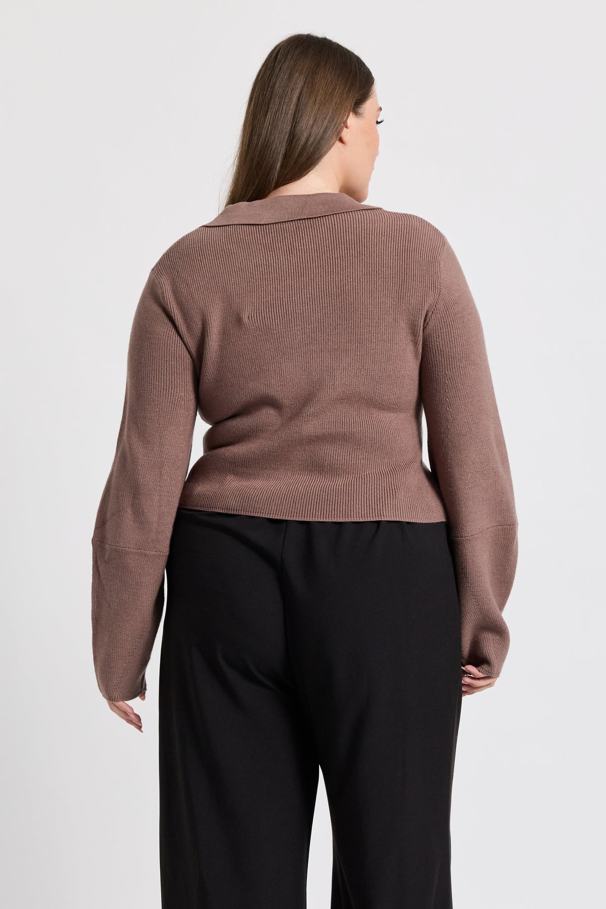 Astra Zip-Front Knit Top - Taupe