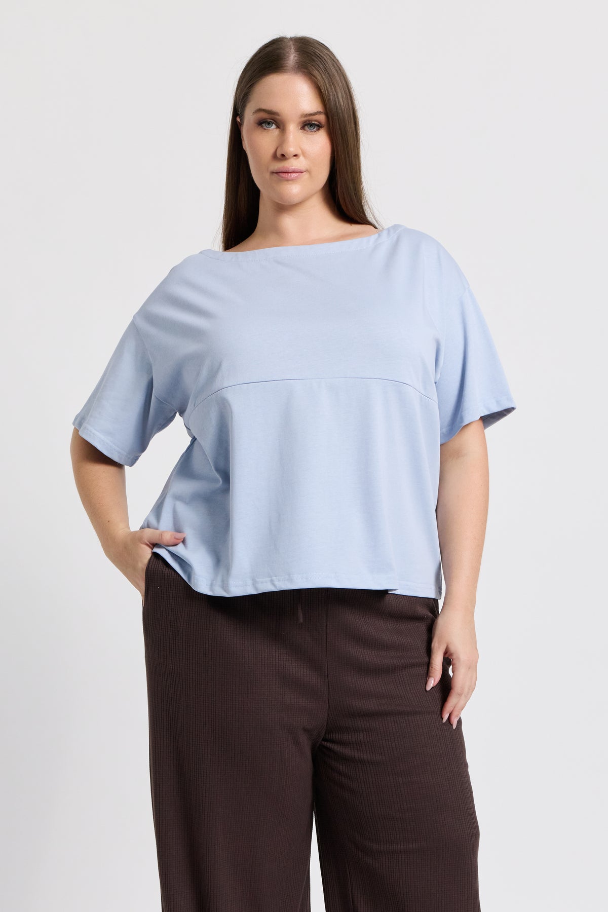 Aria Boatneck Panel Tee - Baby Blue