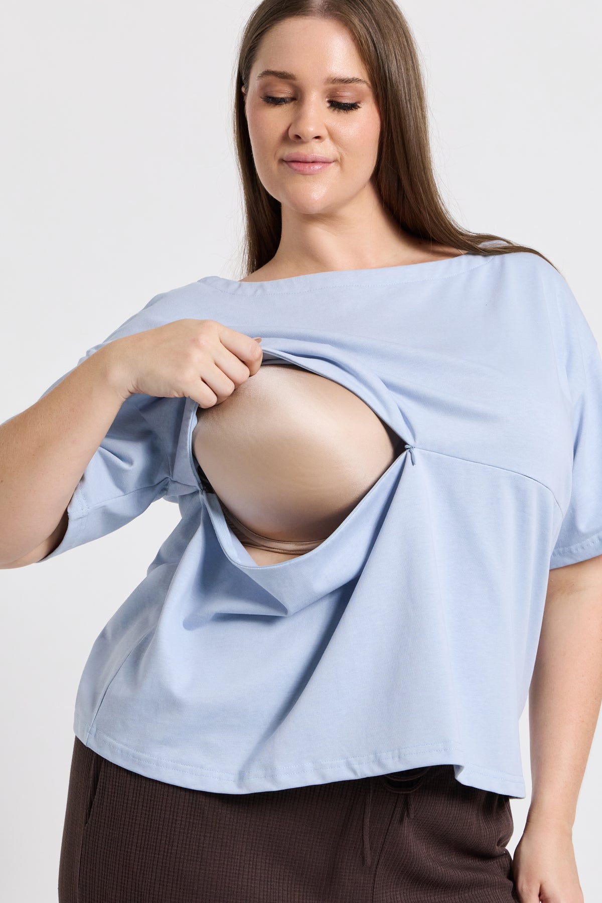 Aria Boatneck Panel Tee - Baby Blue