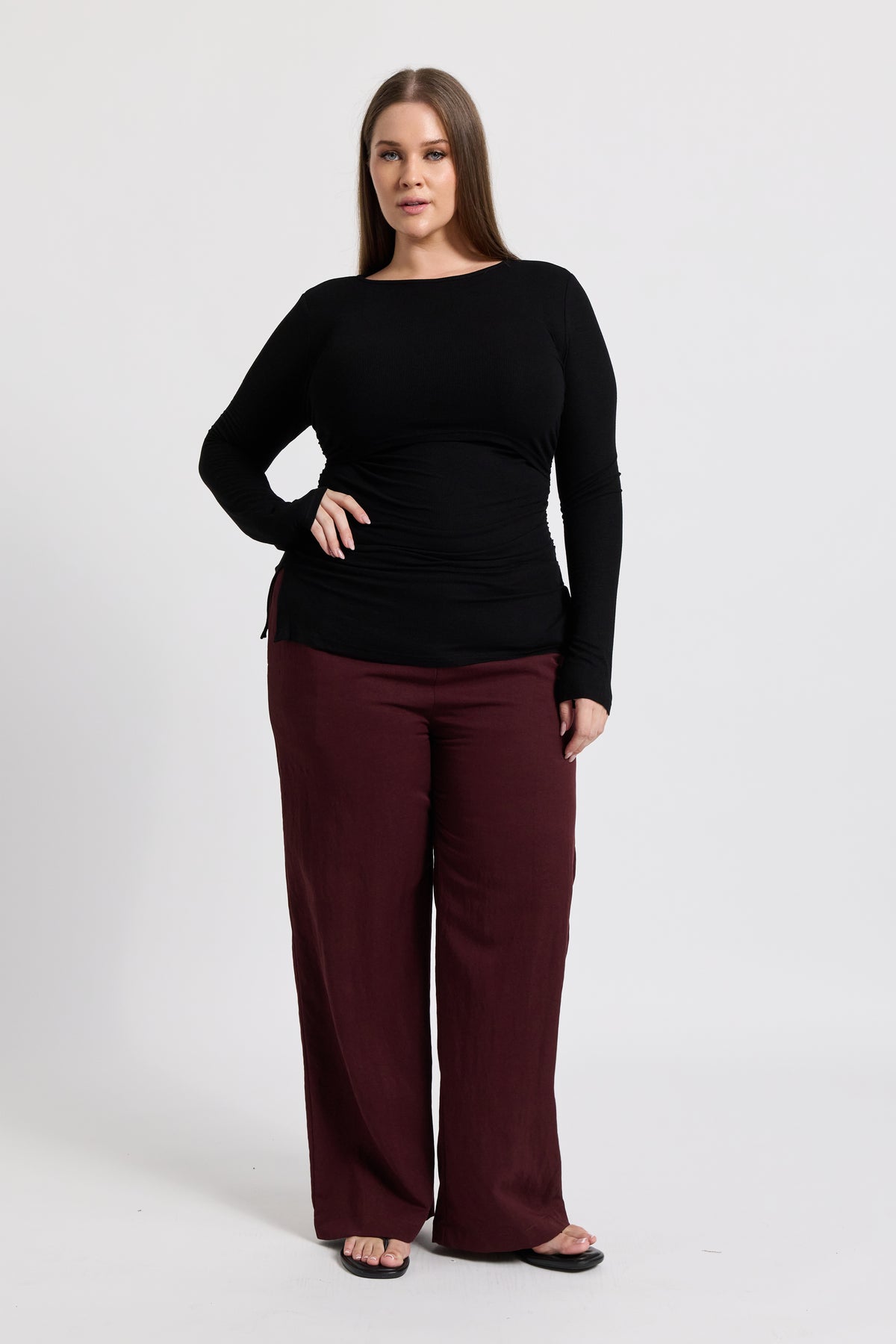 Ari Ribbed Long Sleeve Top - Black