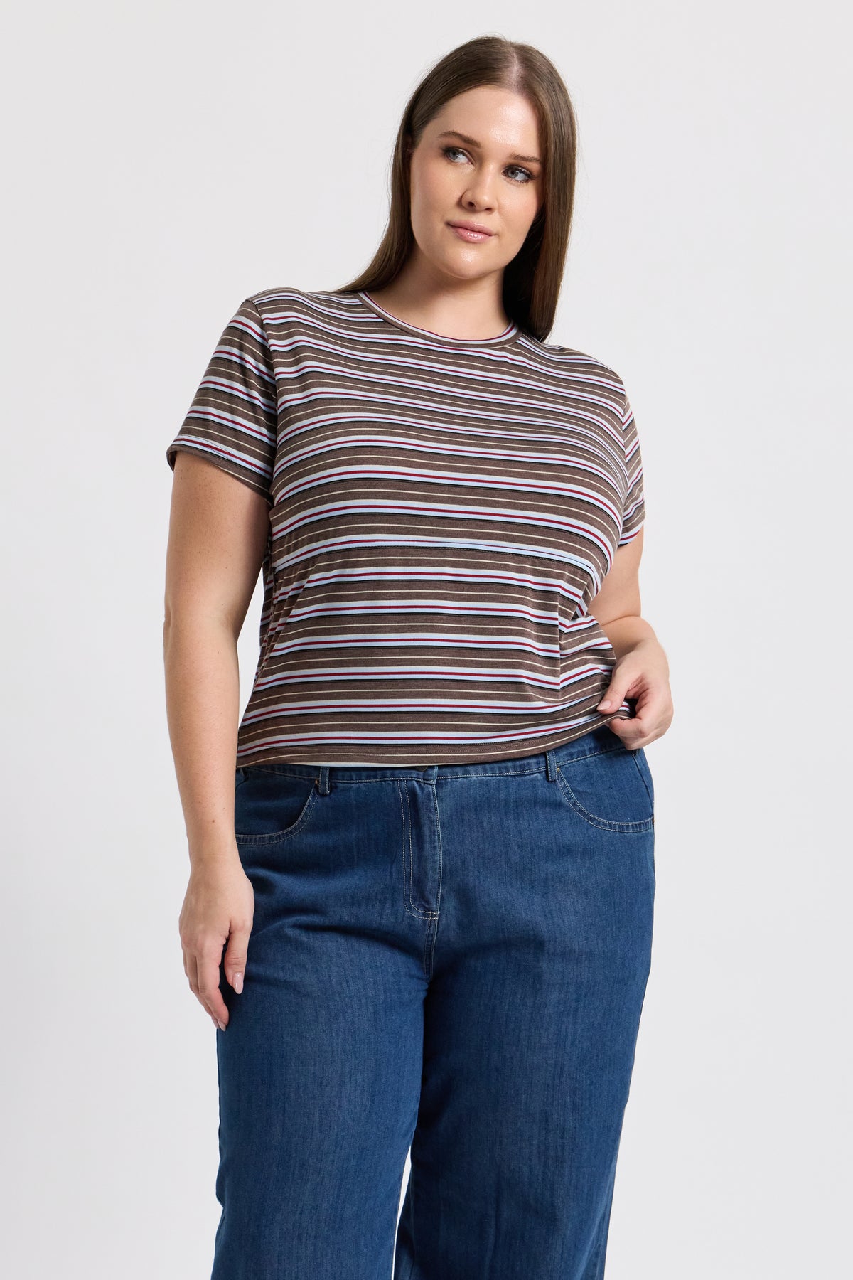 Cherry Stripe Baby Tee - Brown Multi
