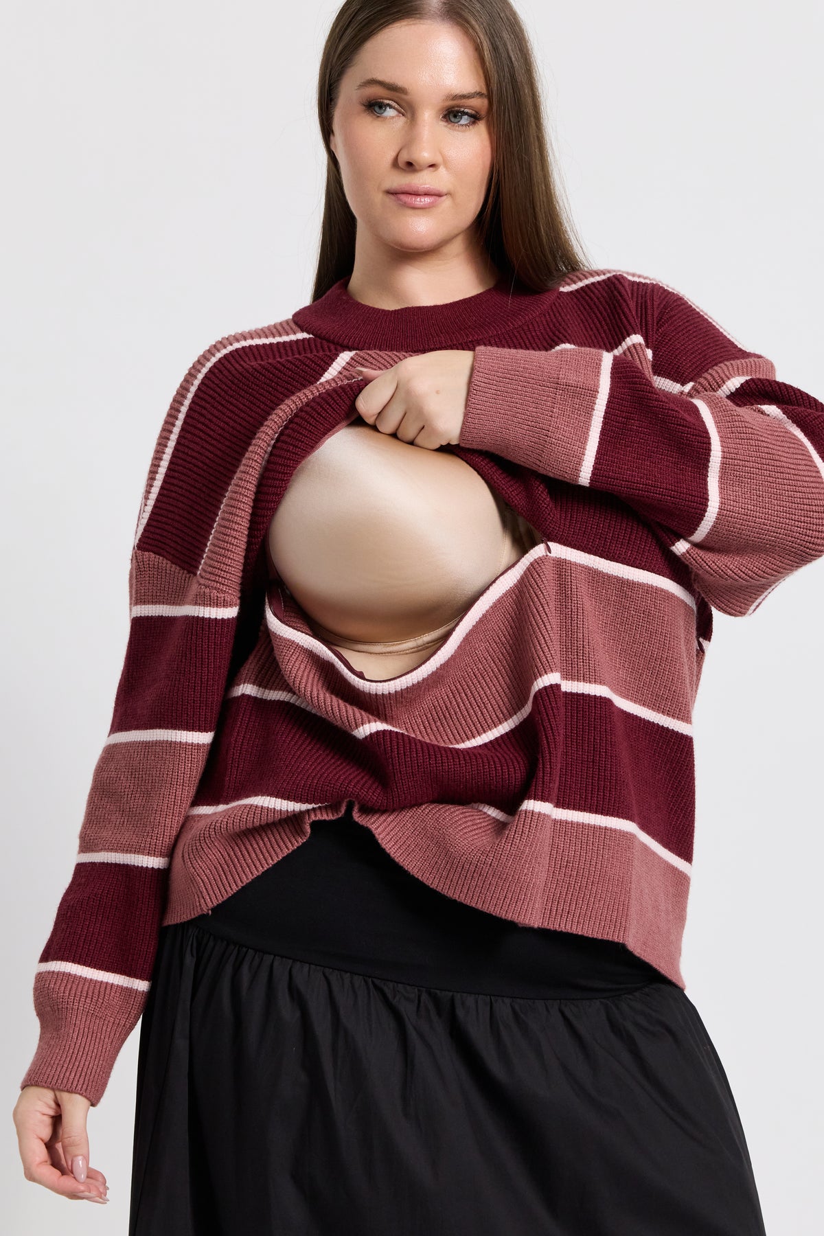 Sasha Stripe Knit Jumper  - Burgundy / Strawberry