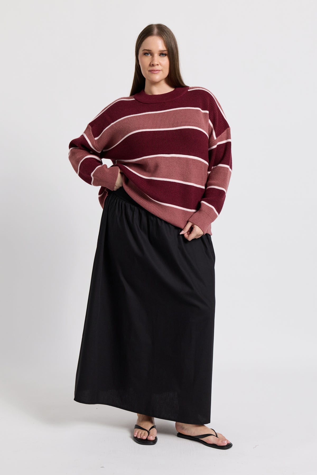 Sasha Stripe Knit Jumper  - Burgundy / Strawberry
