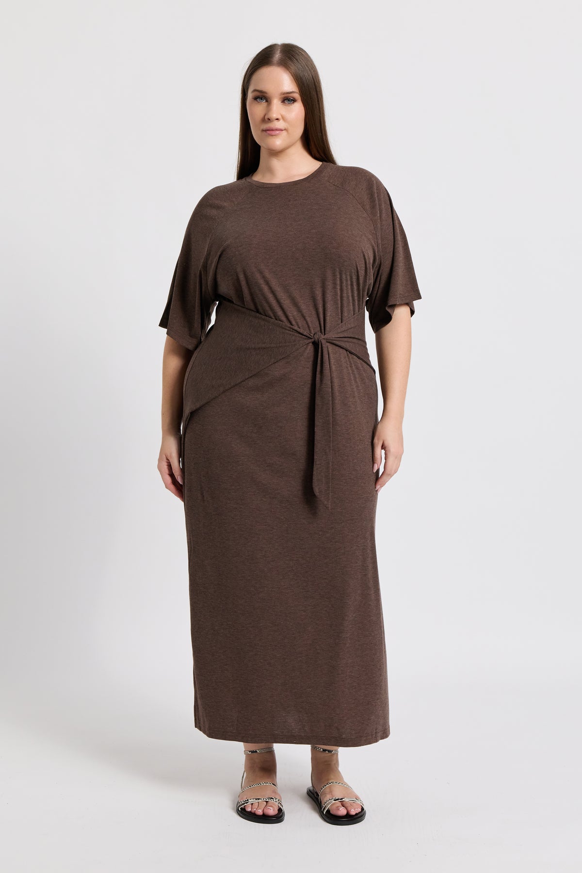 Alia Tie-Detail Box-Cut Tee Dress - Chocolate