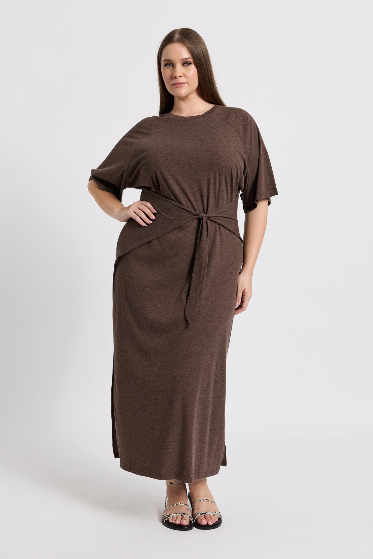 Alia Tie-Detail Box-Cut Tee Dress - Chocolate