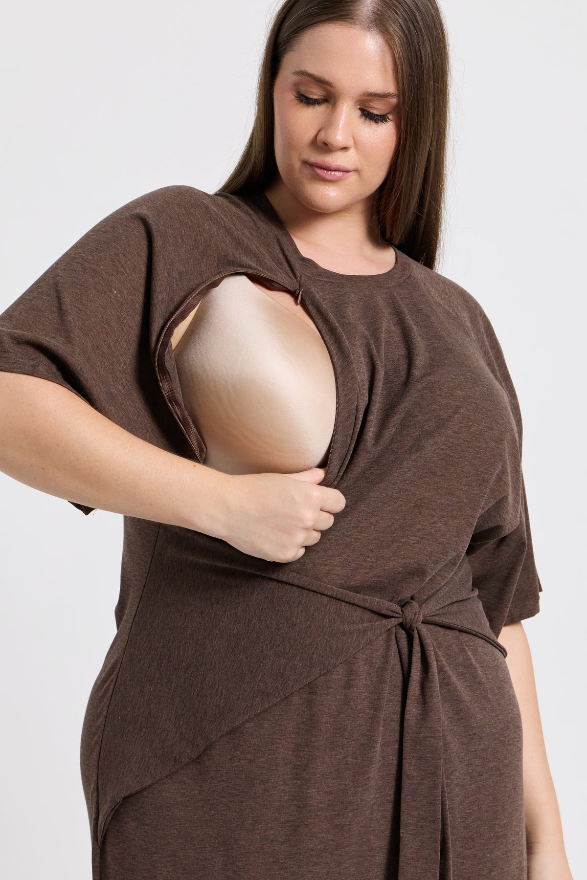 Alia Tie-Detail Box-Cut Tee Dress - Chocolate