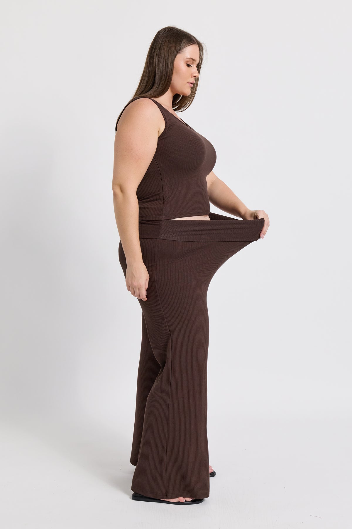 Esta Ribbed Foldover Waist Pant - Chocolate
