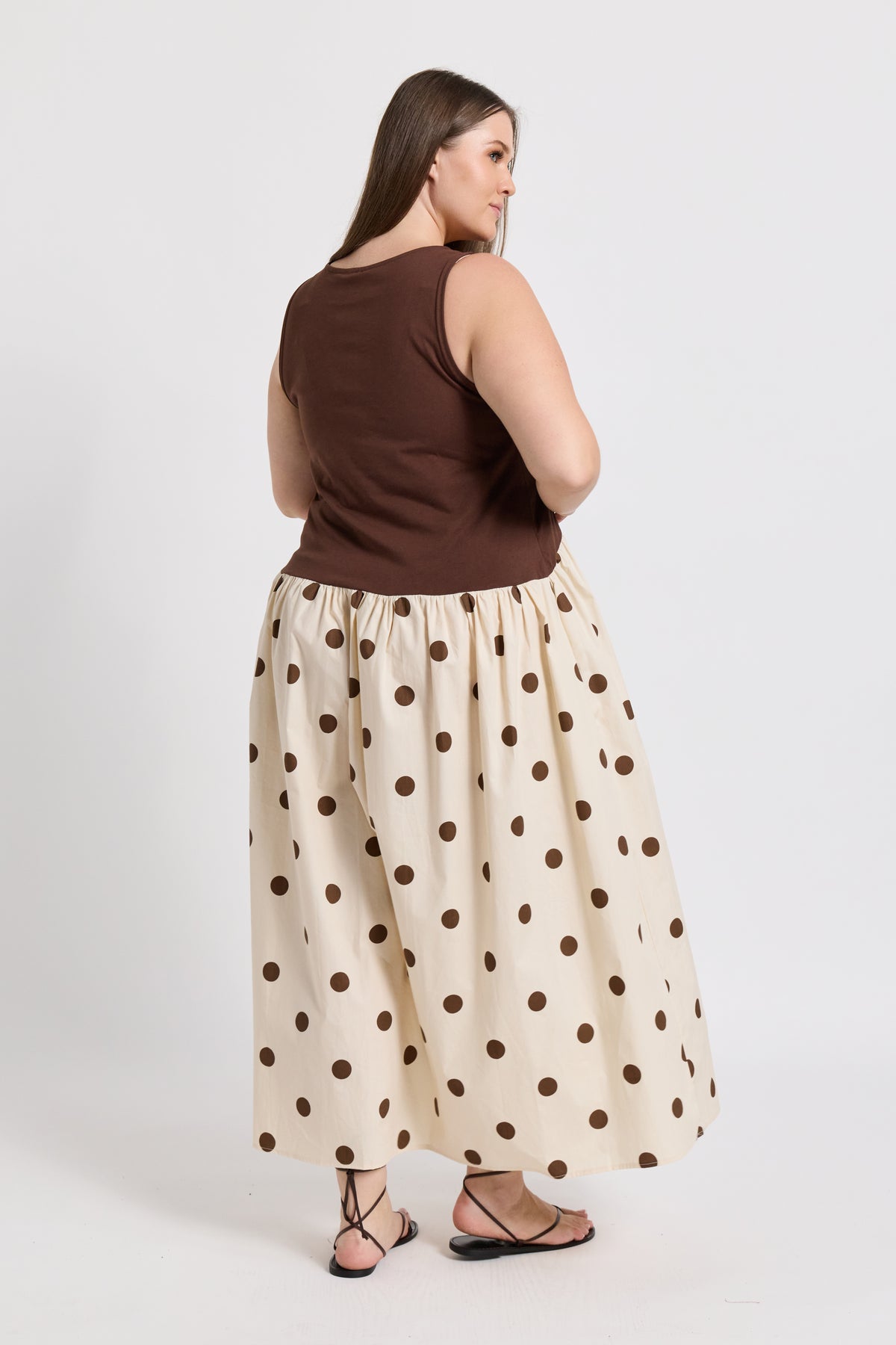 Evelyn Drop-Waist Midi Dress - Cream / Brown Spot