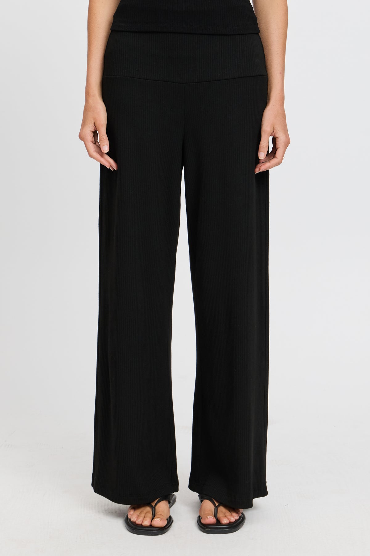 Esta Ribbed Foldover Waist Pant - Black