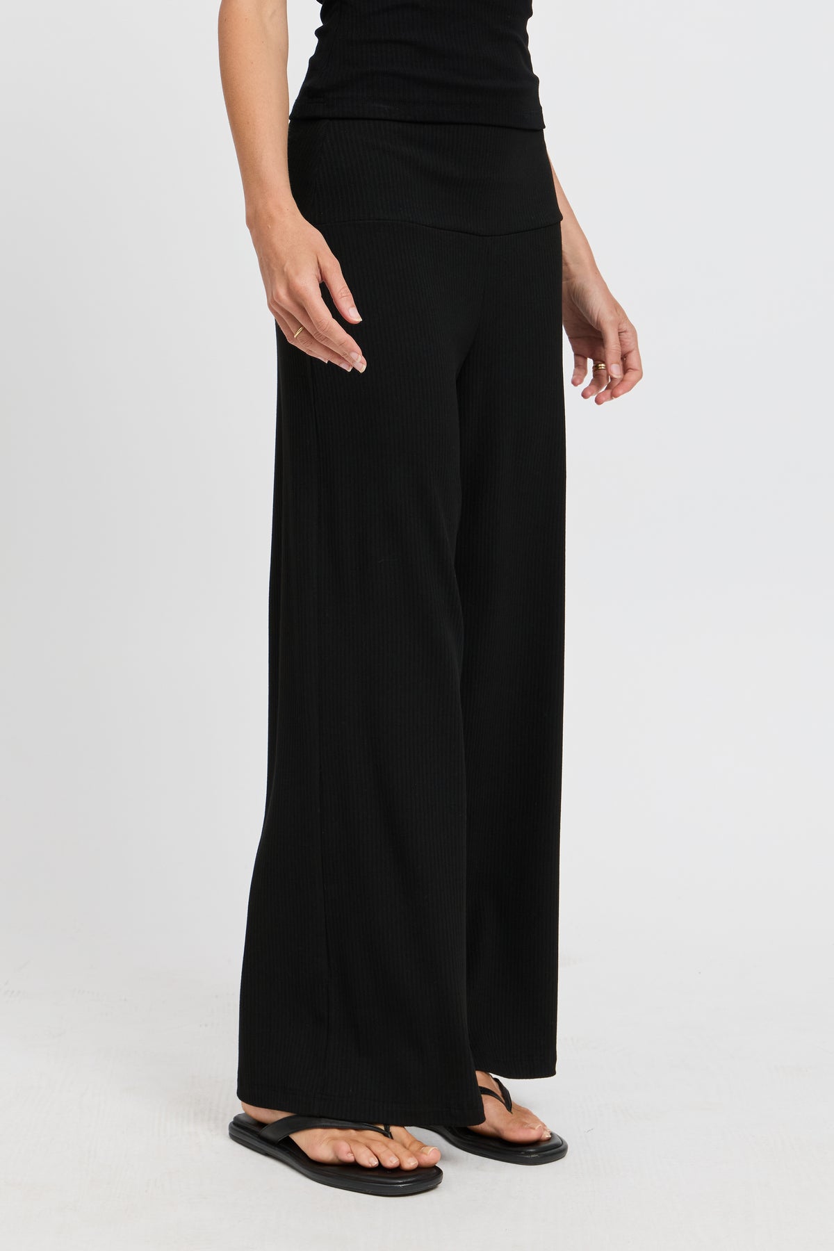 Esta Ribbed Foldover Waist Pant - Black