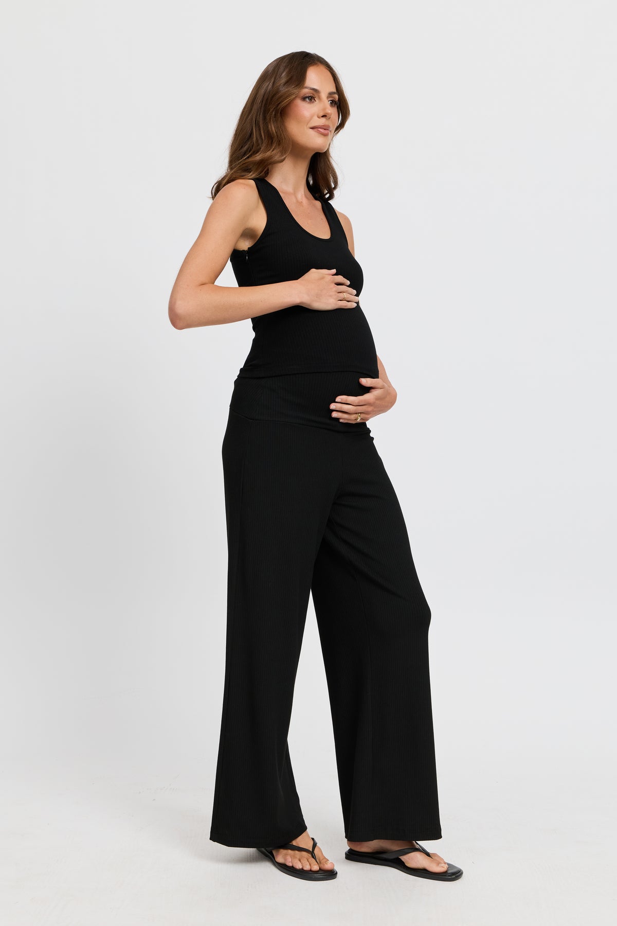 Esta Ribbed Foldover Waist Pant - Black