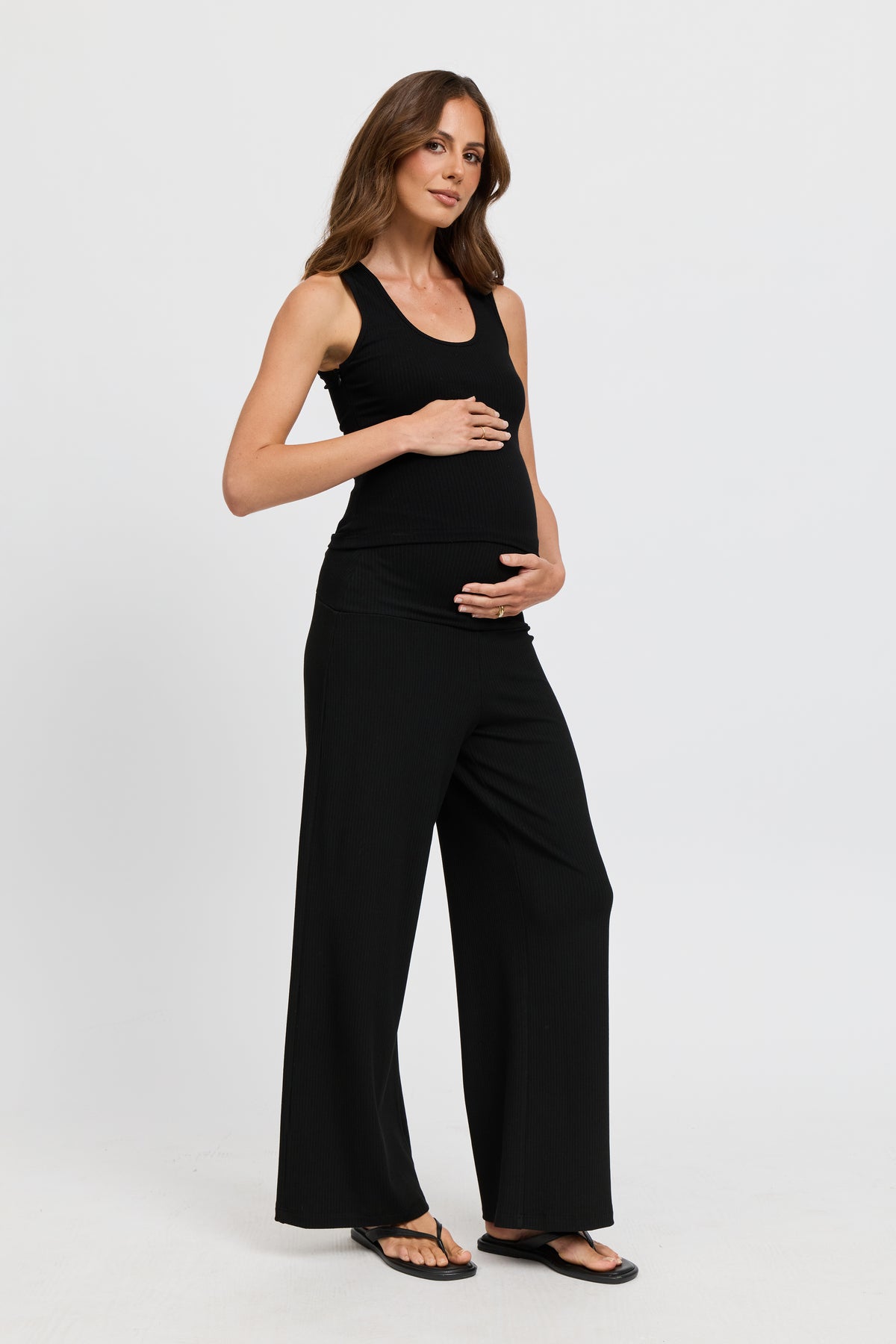 Esta Ribbed Foldover Waist Pant - Black
