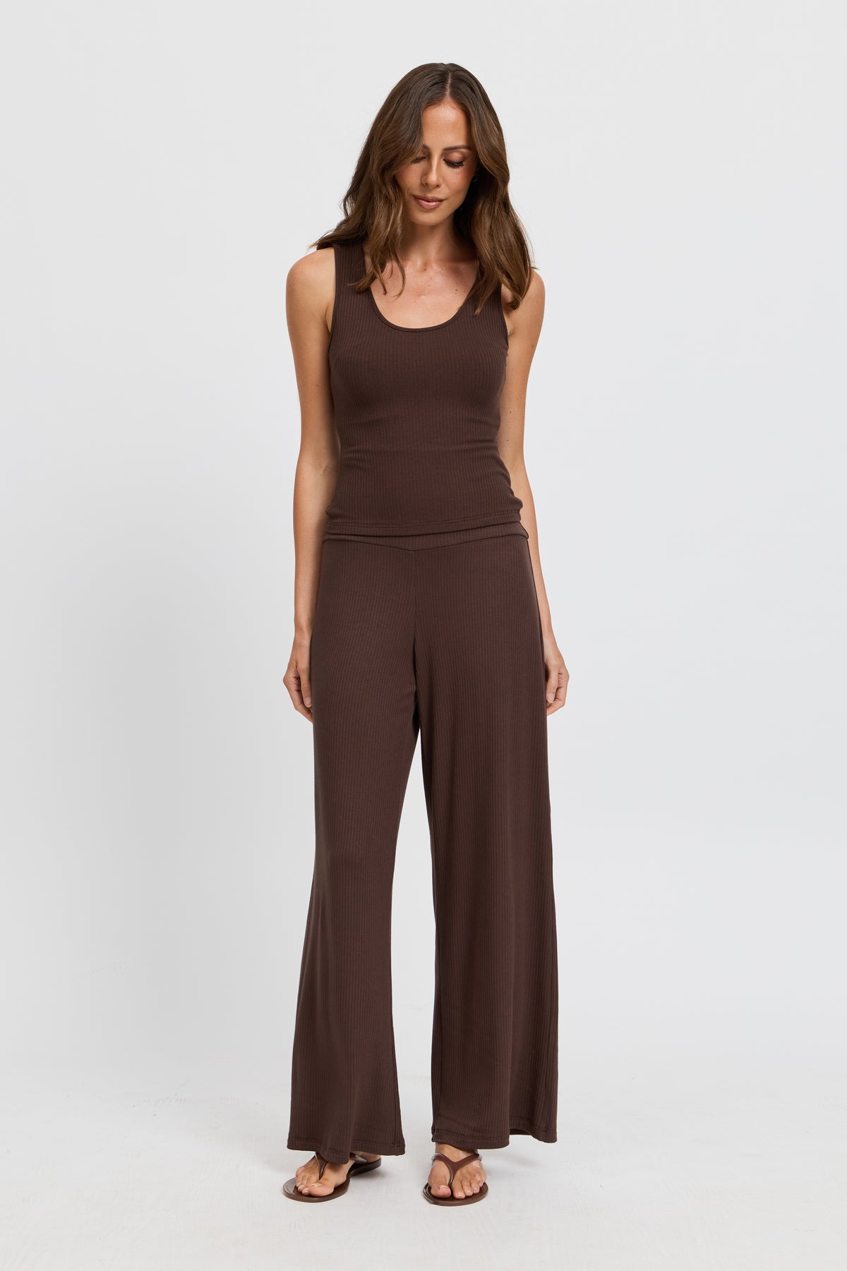 Esta Ribbed Scoop Neck Tank - Chocolate