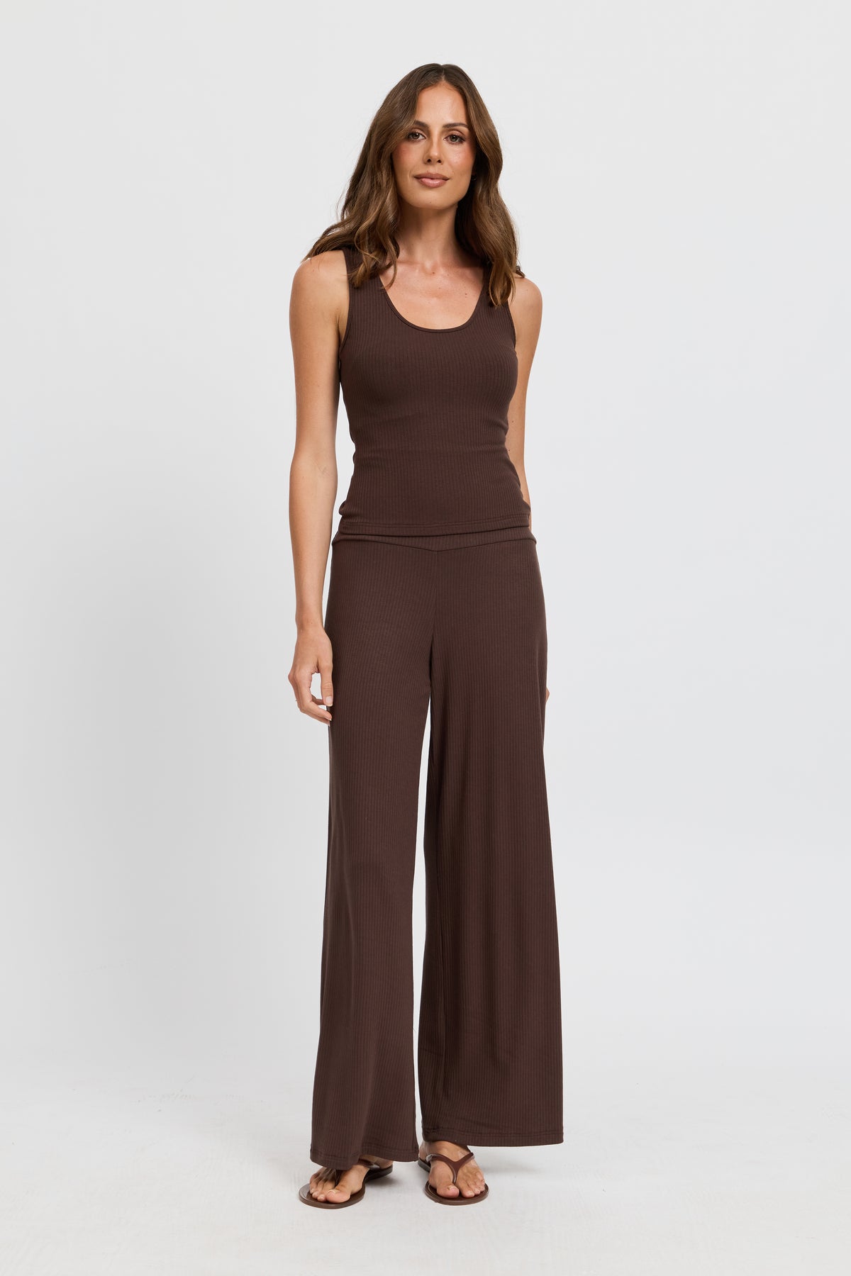 Esta Ribbed Foldover Waist Pant - Chocolate