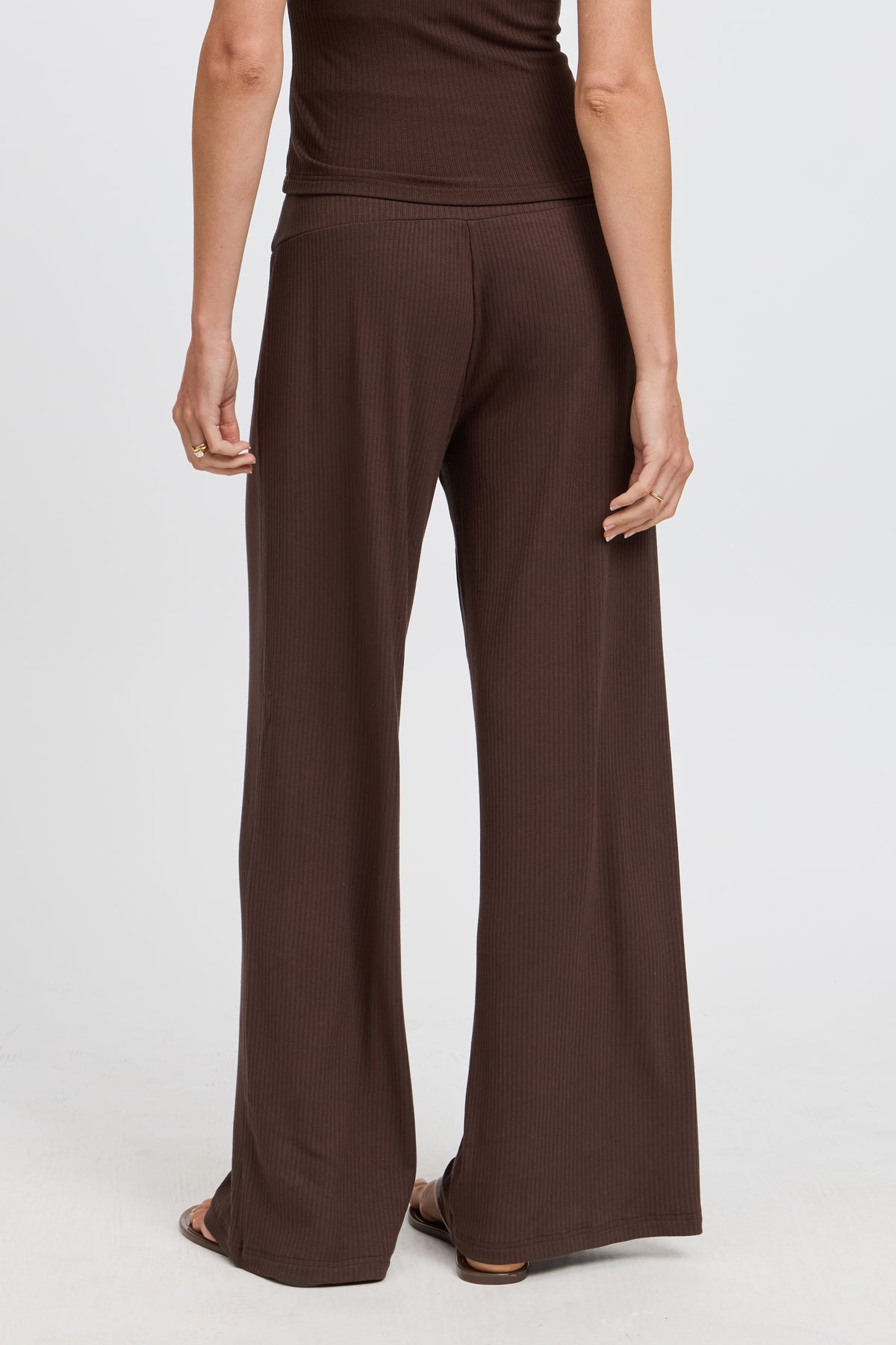 Esta Ribbed Foldover Waist Pant - Chocolate