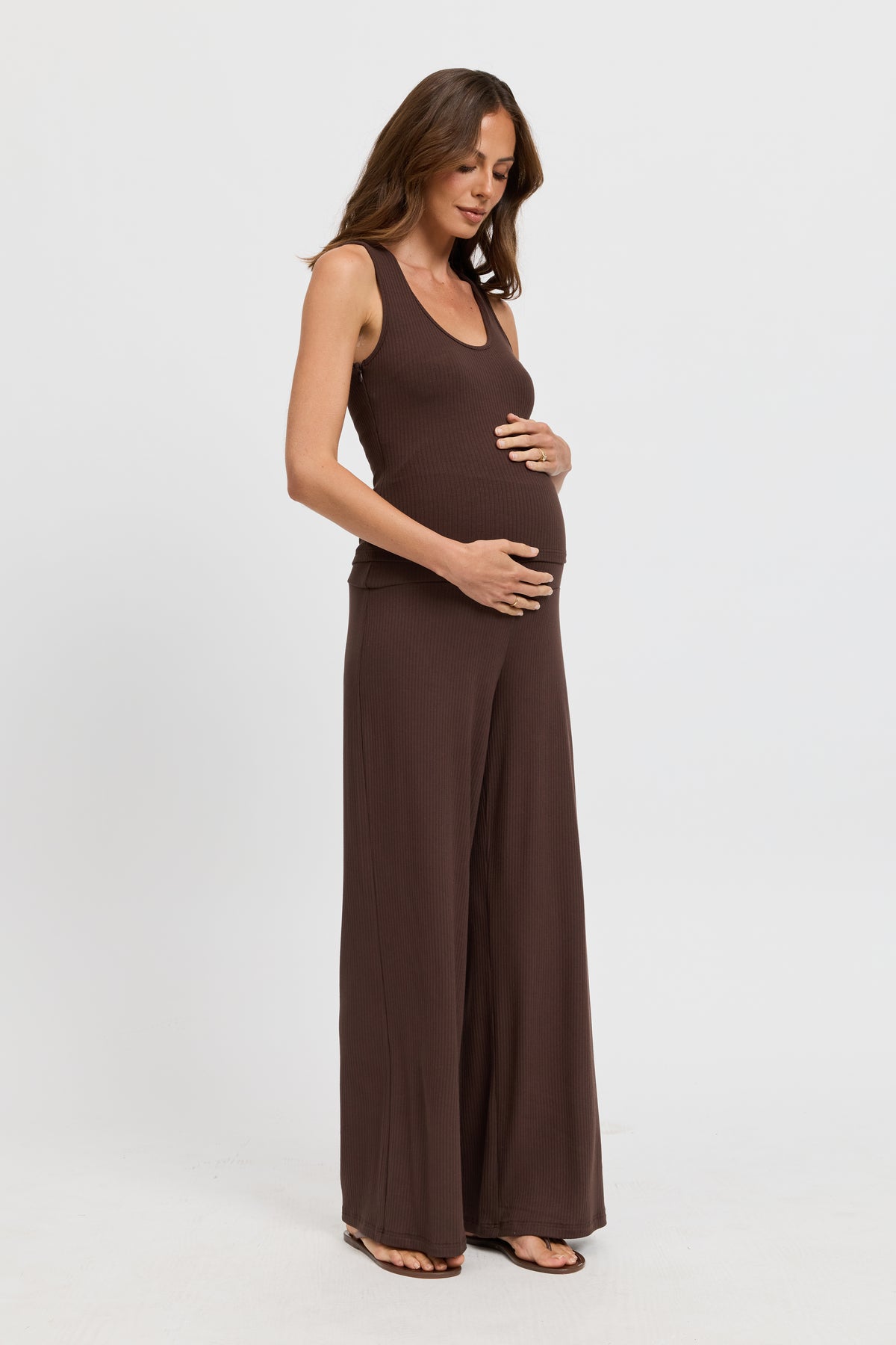 Esta Ribbed Foldover Waist Pant - Chocolate