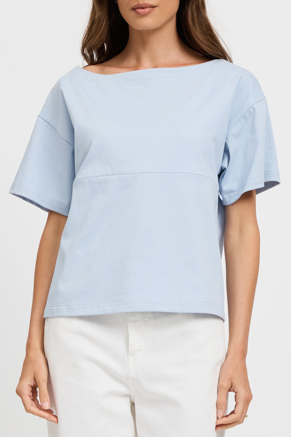 Aria Boatneck Panel Tee - Baby Blue