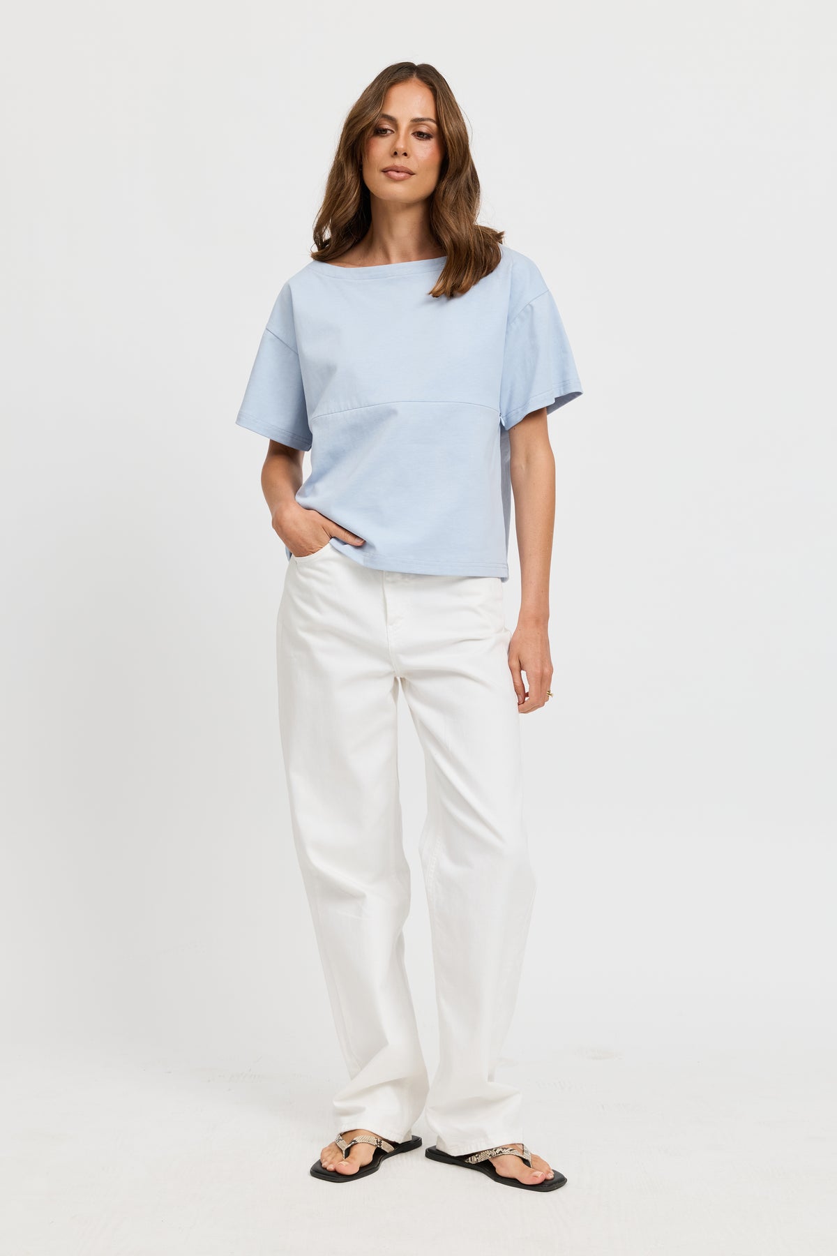 Aria Boatneck Panel Tee - Baby Blue