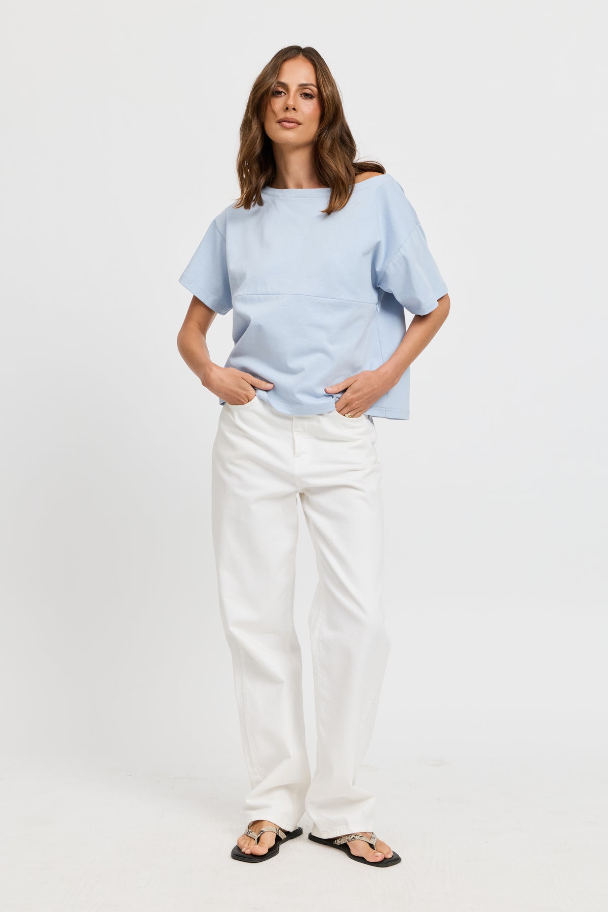 Aria Boatneck Panel Tee - Baby Blue