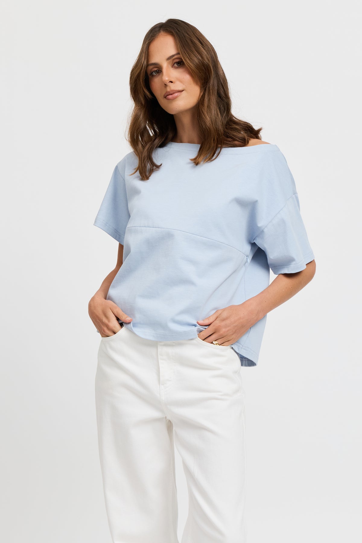 Aria Boatneck Panel Tee - Baby Blue