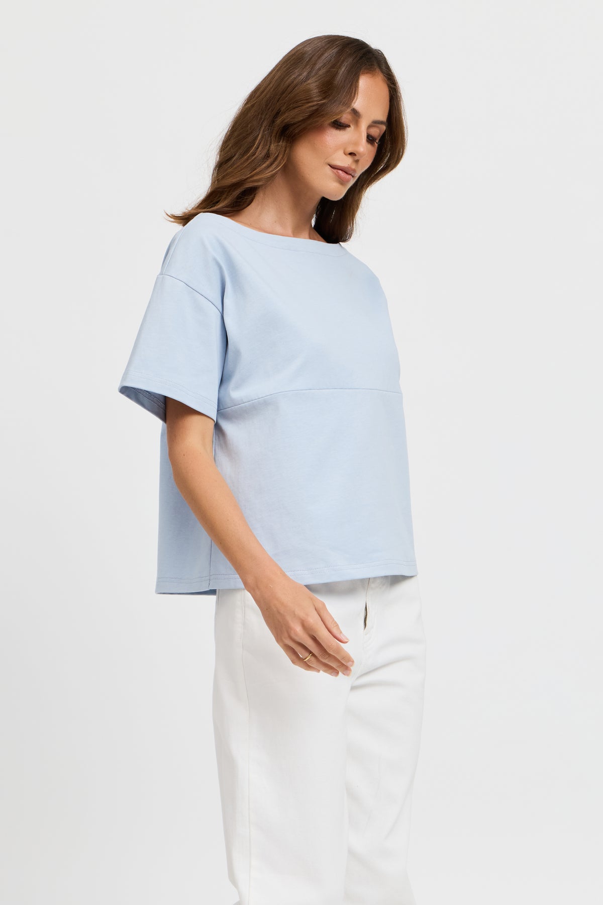 Aria Boatneck Panel Tee - Baby Blue