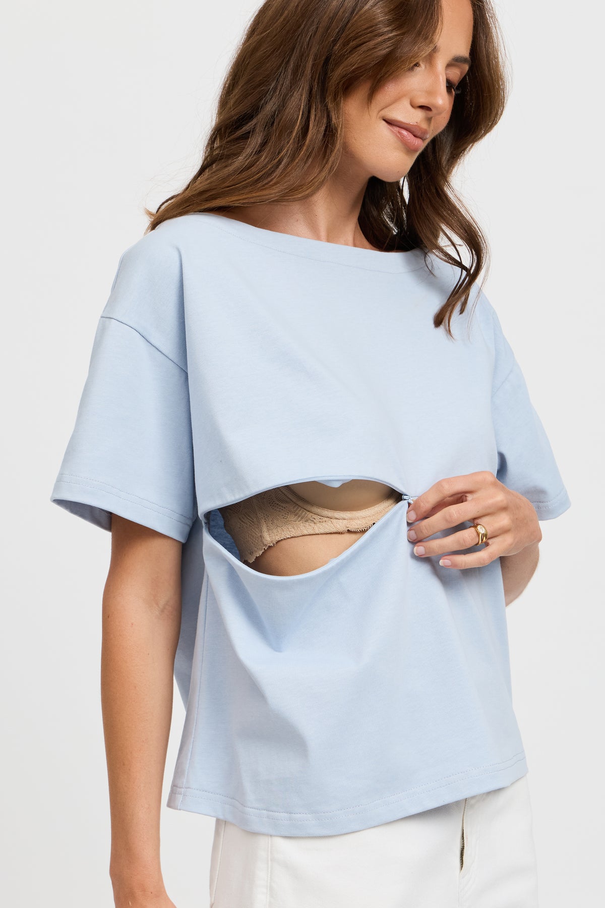 Aria Boatneck Panel Tee - Baby Blue