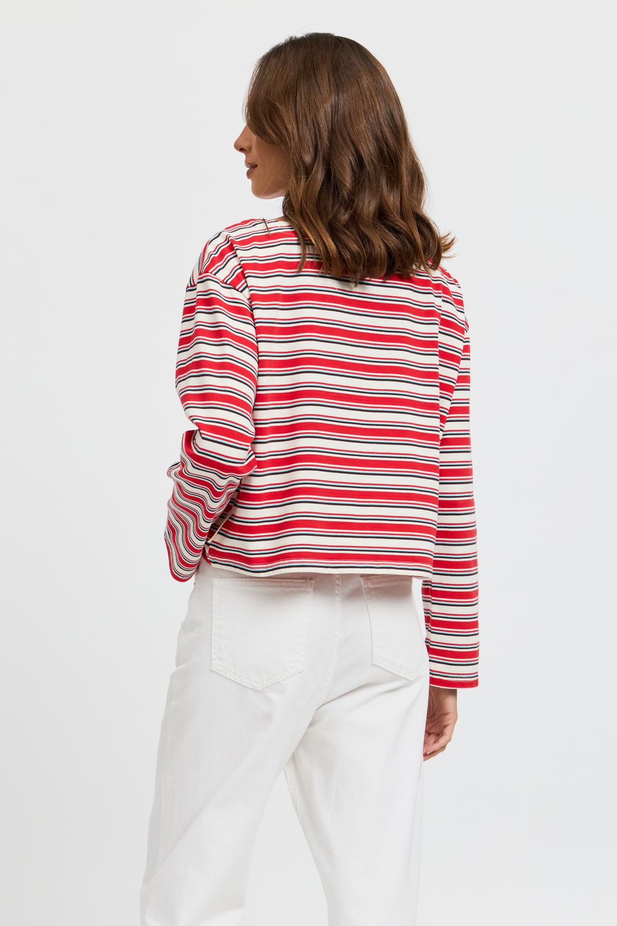 Genevieve Stripe Boatneck Long Sleeve Top - Red / White / Blue