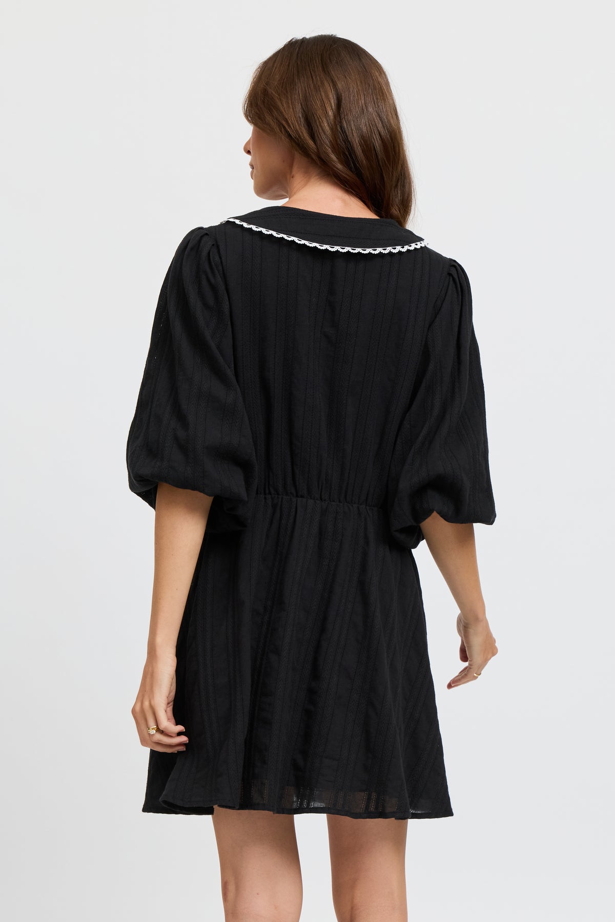 Petra Collared Tie-Front Mini Dress - Black