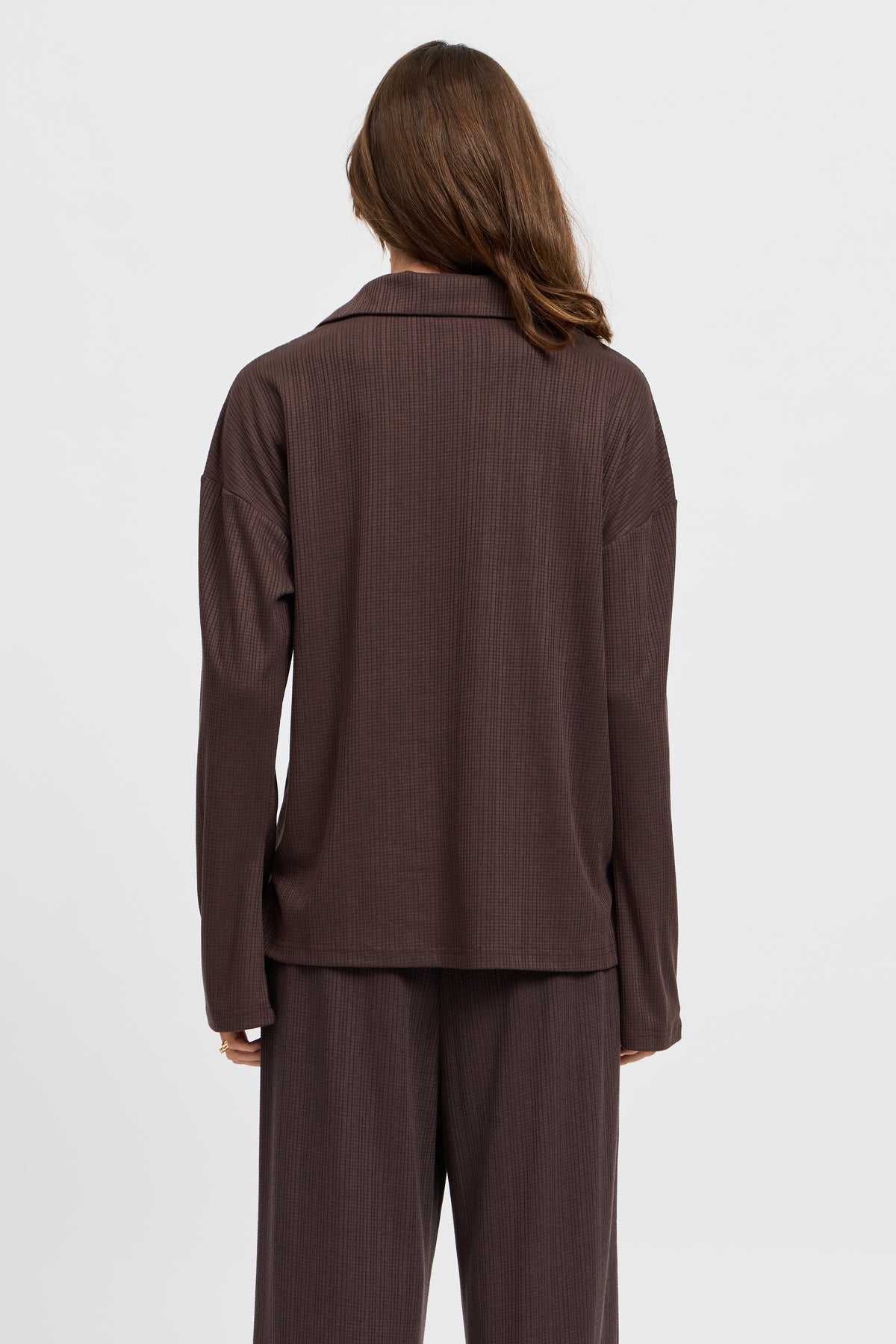 Ivy Waffle Zip-Front Top - Chocolate