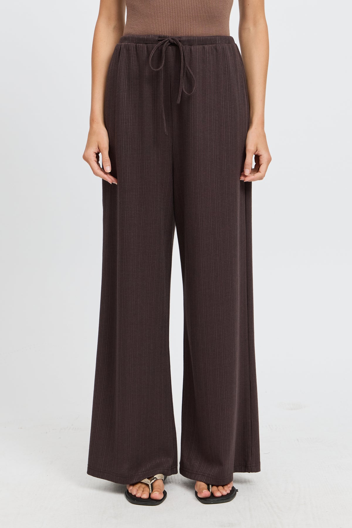 Ivy Waffle Wide Leg Pants - Chocolate