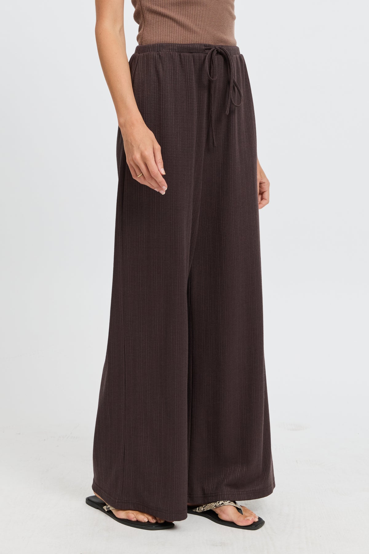 Ivy Waffle Wide Leg Pants - Chocolate