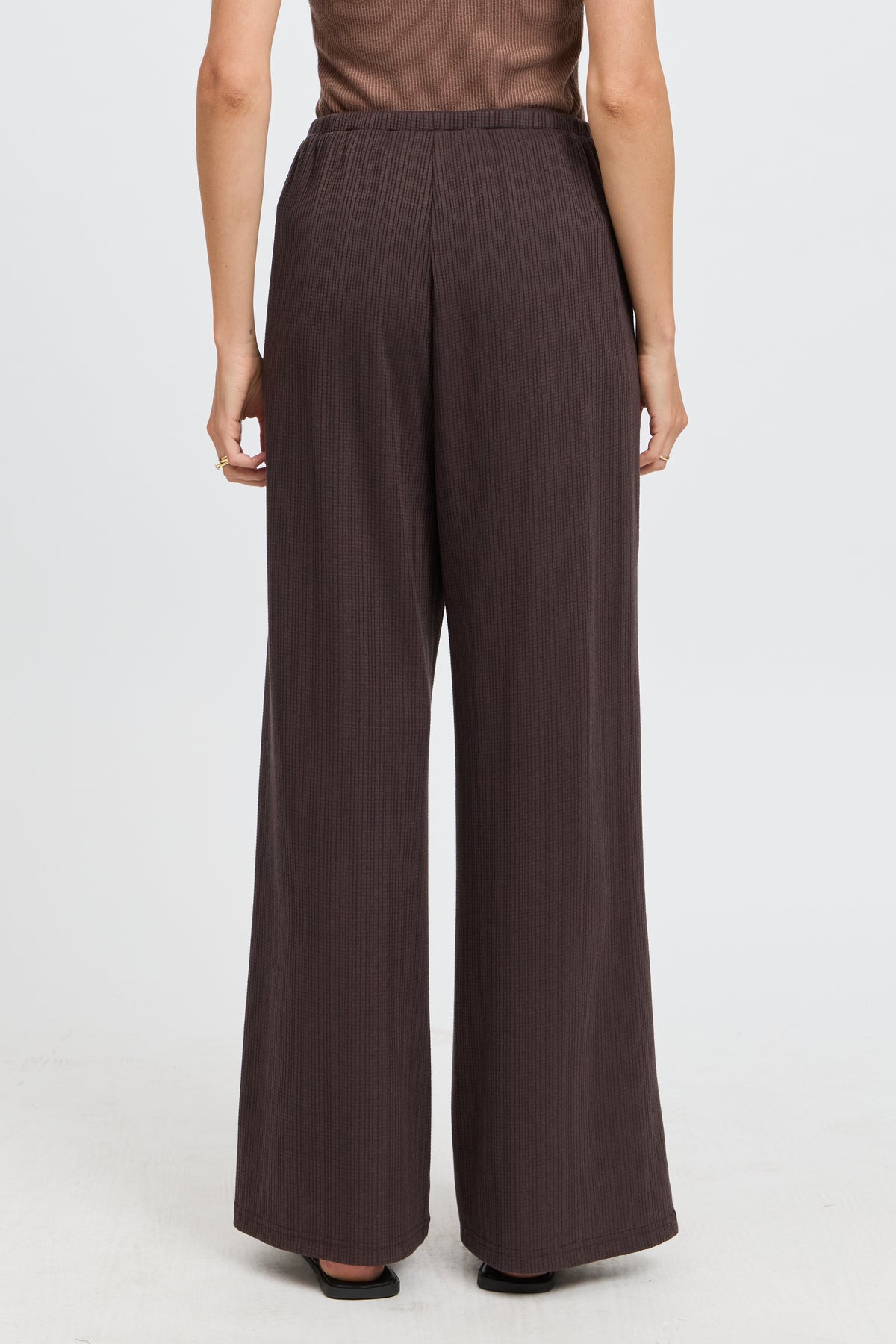 Ivy Waffle Wide Leg Pants - Chocolate