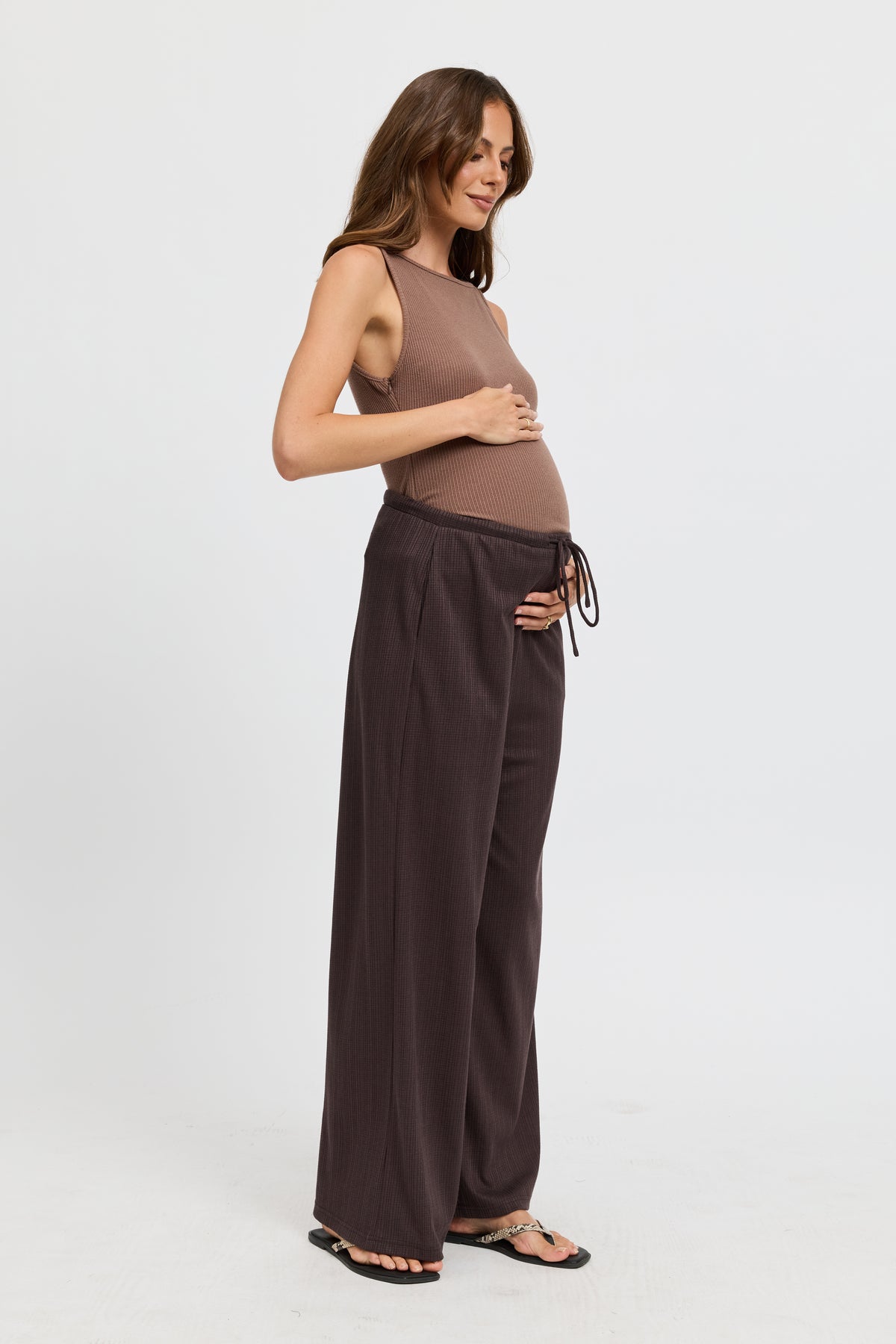 Ivy Waffle Wide Leg Pants - Chocolate