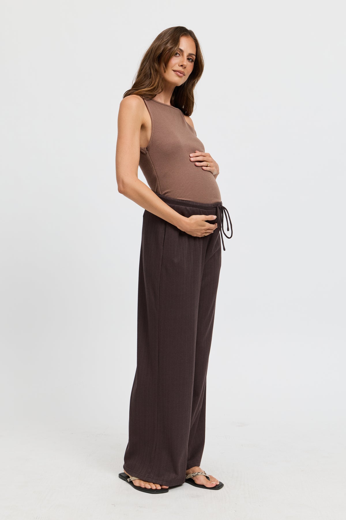 Ivy Waffle Wide Leg Pants - Chocolate