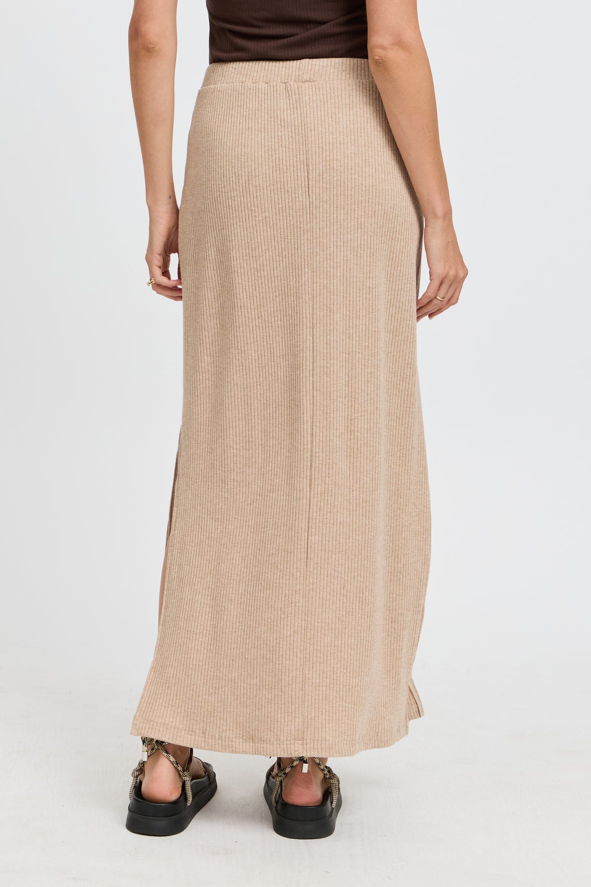 Winnie Ribbed Midi Skirt - Beige Marle